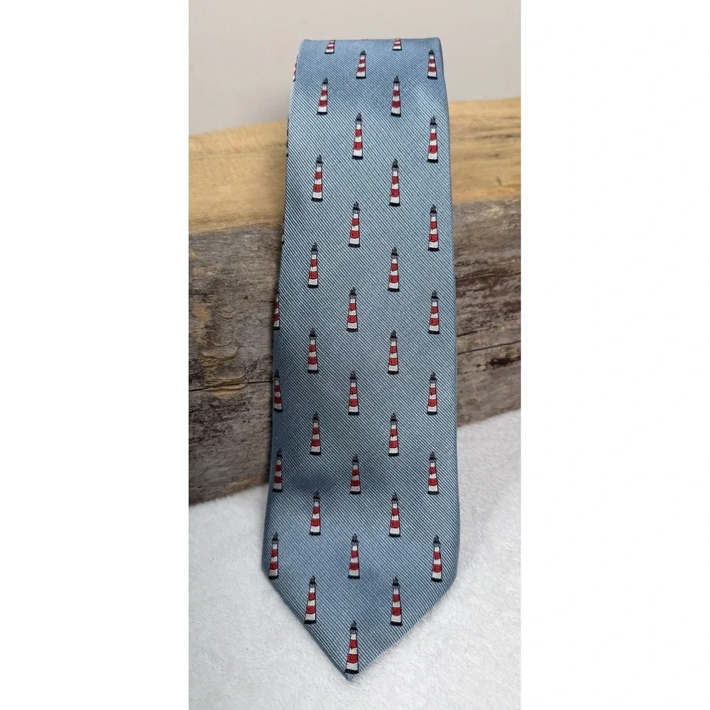 Charleston Carriage Hilton Head Island Lighthouse Silk Tie‎ Handmade Blu Coastal